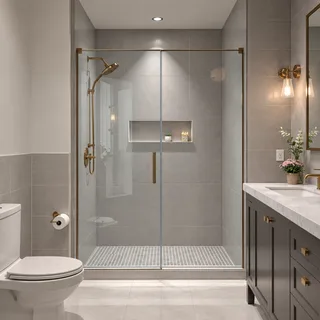 Sekat Shower Kaca Tempered — Alumunium